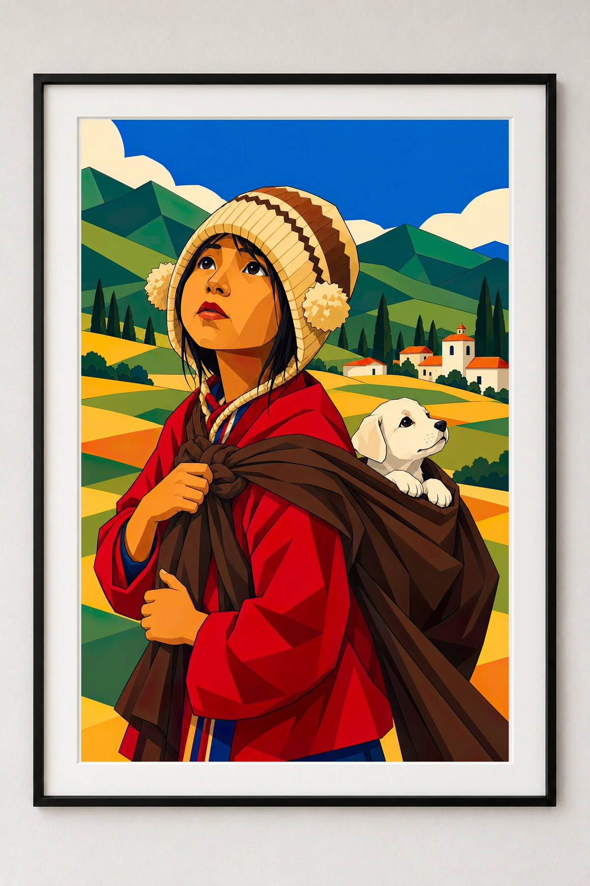 Boy Carrying a Puppy · framed presentation · frame not included