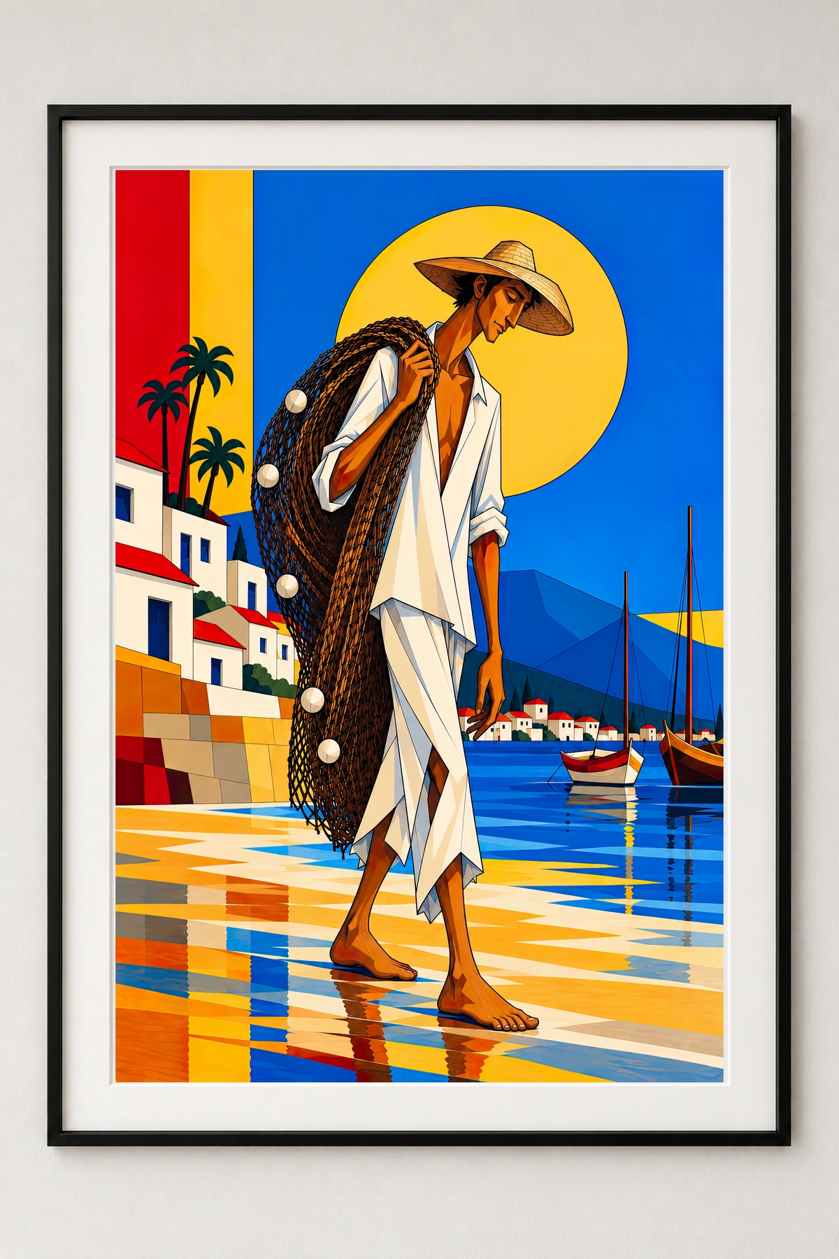 Fisherman — framed presentation, frame not included