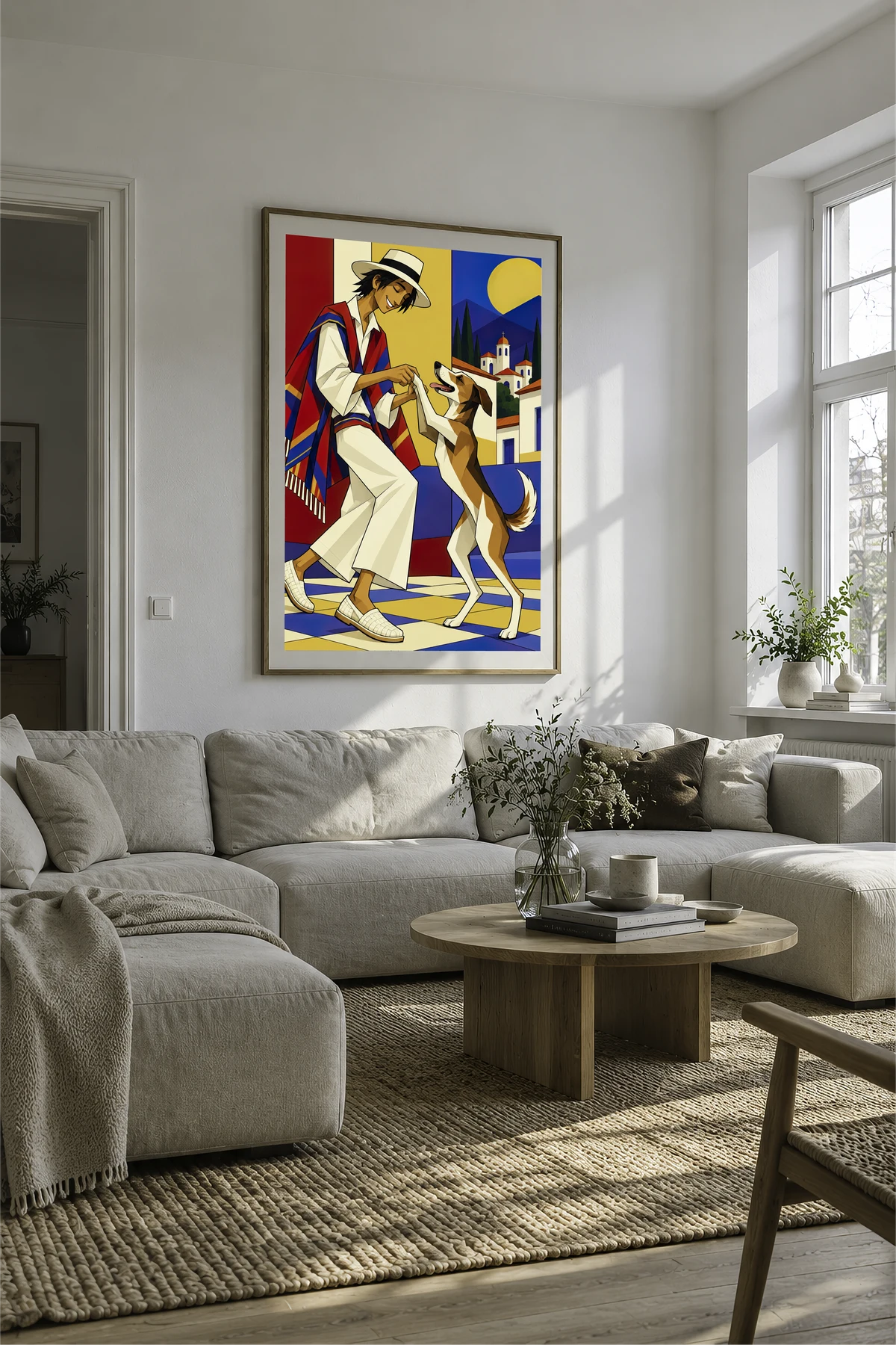 Man Dancing With Dog — framed presentation, frame not included