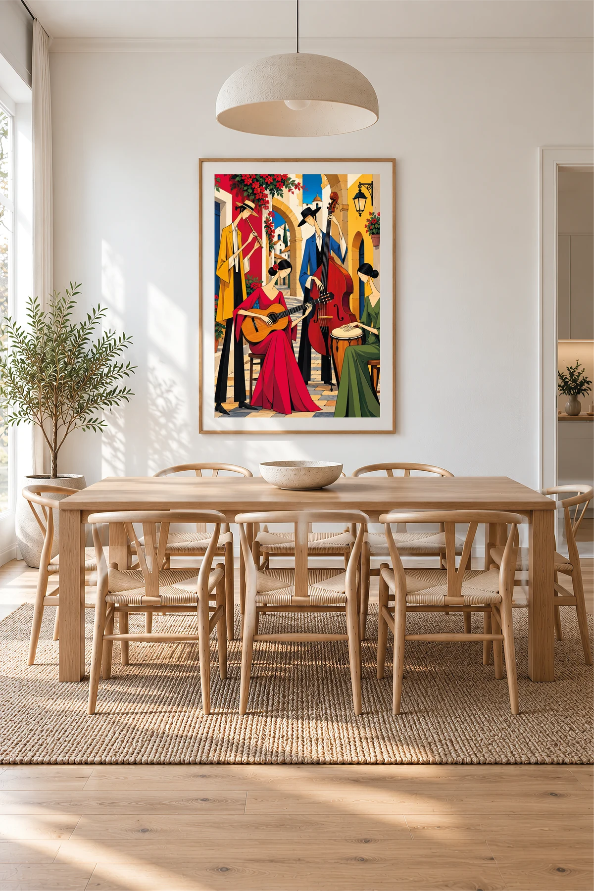 Musicians in the Courtyard — framed presentation, frame not included