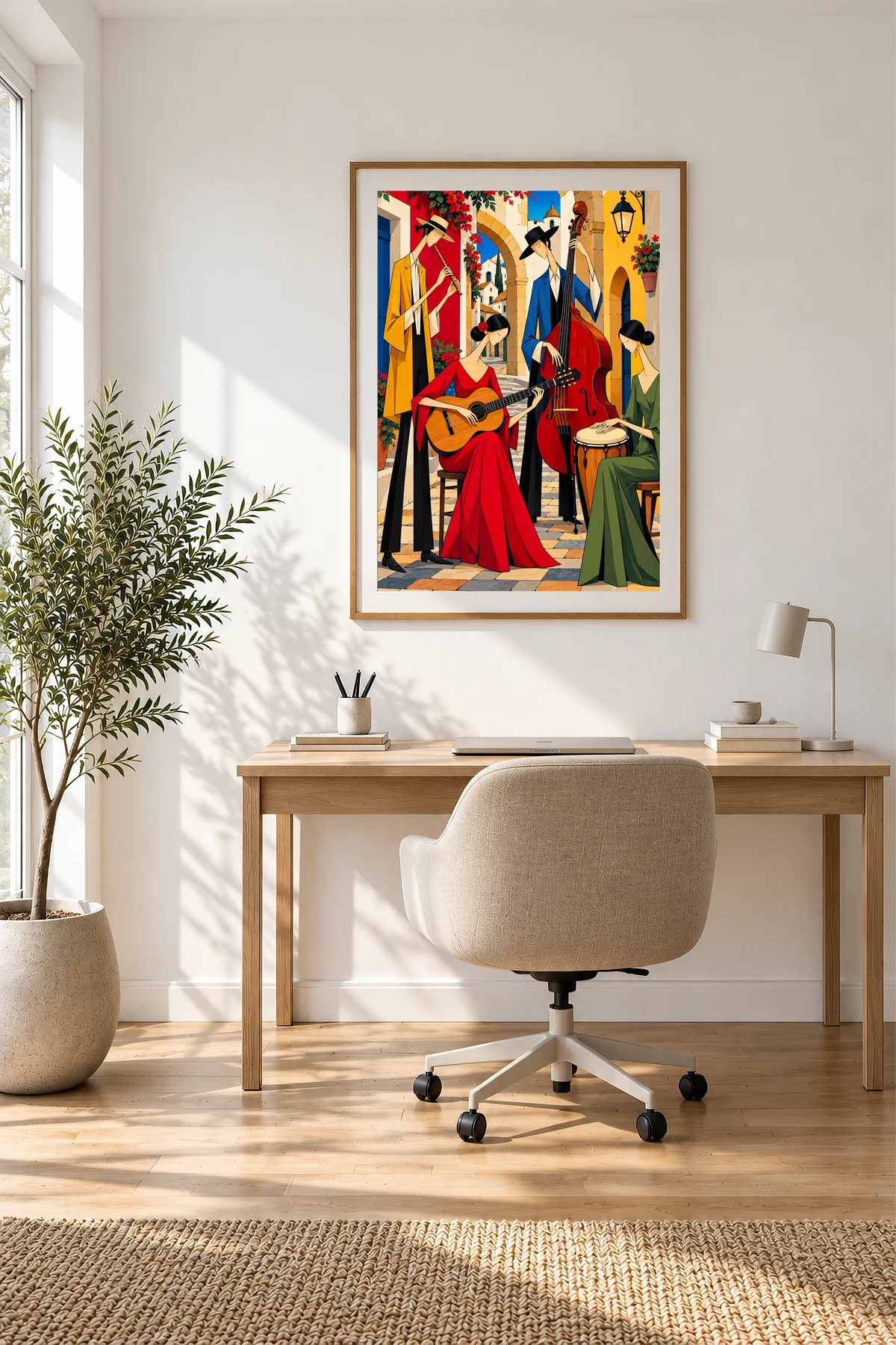 Musicians in the Courtyard — framed presentation, frame not included
