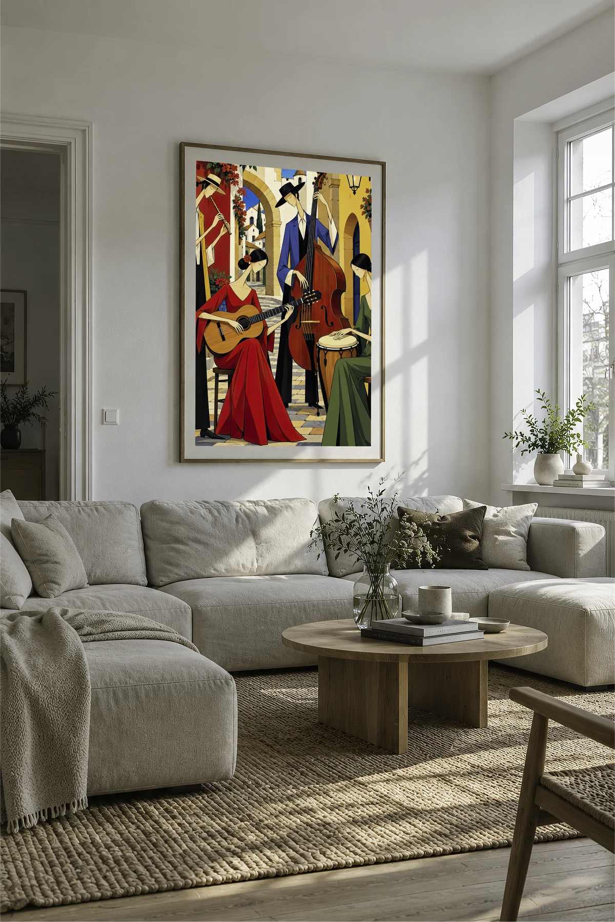 Musicians in the Courtyard — framed presentation, frame not included