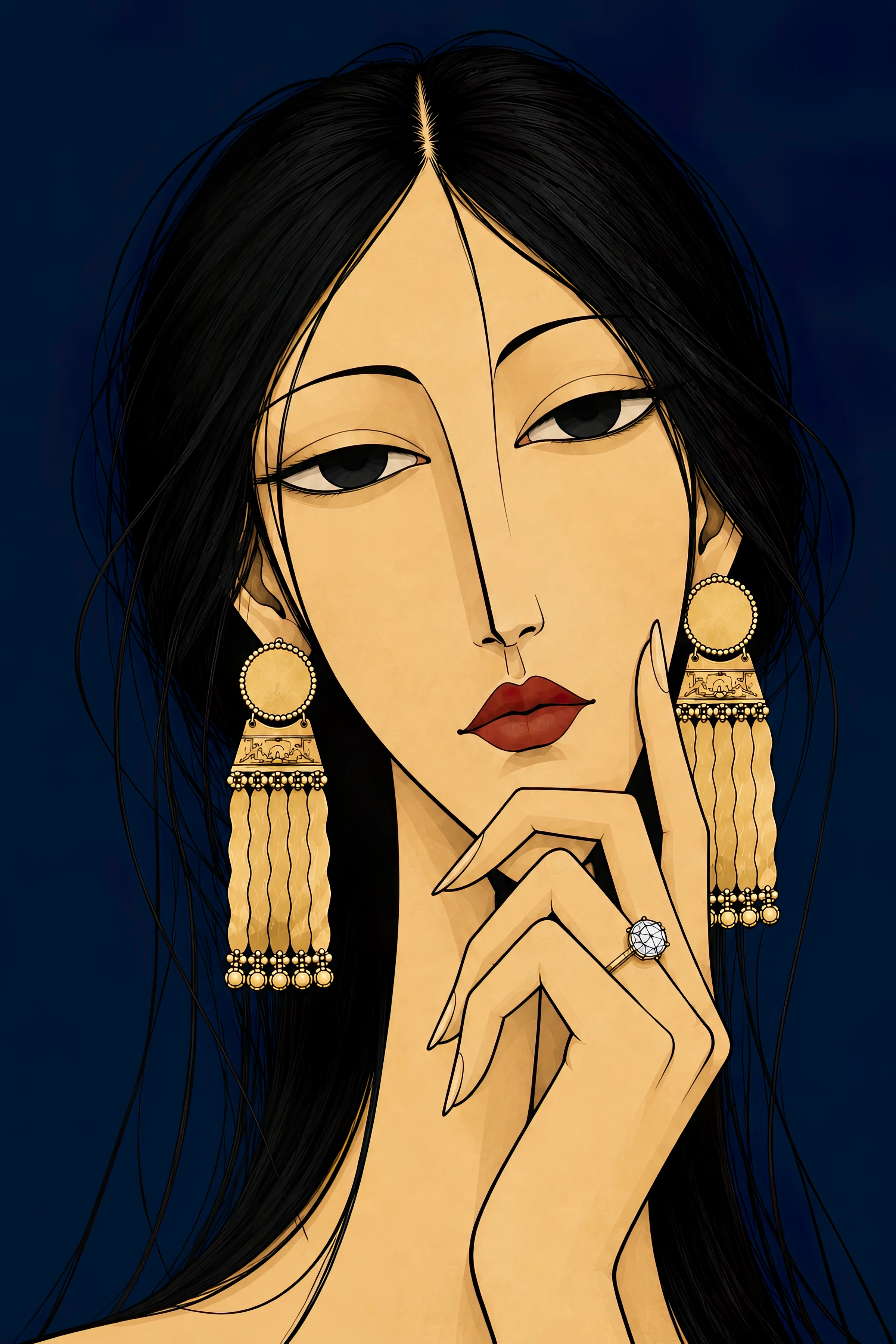 Portrait With Golden Jewellery — Digital Art Print
