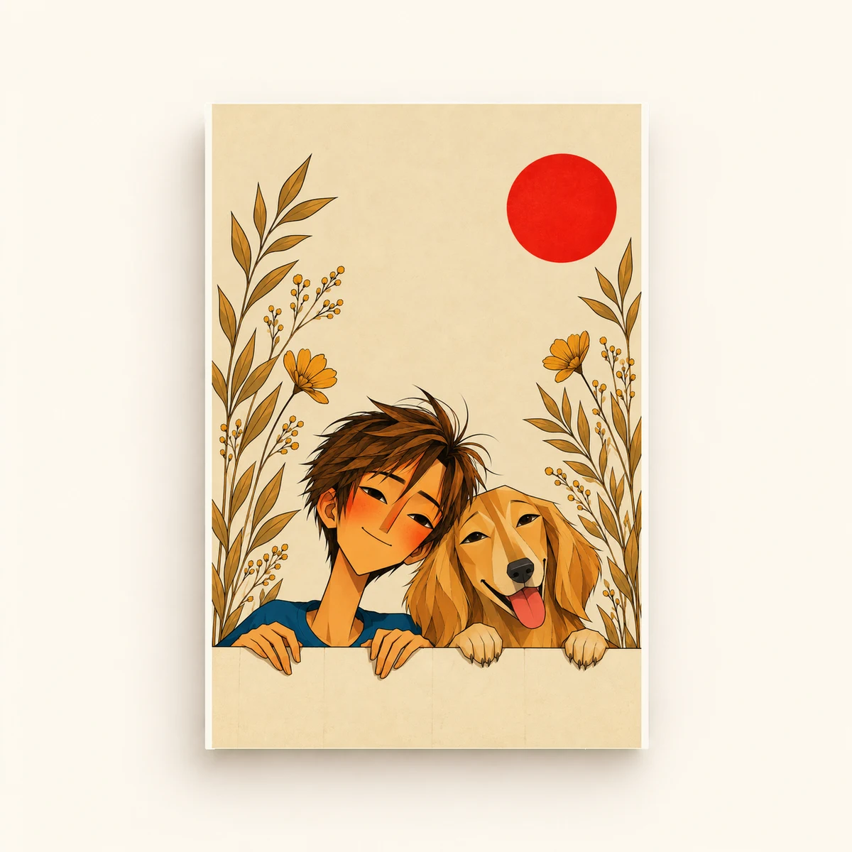A Boy and His Golden Companion — framed presentation, frame not included