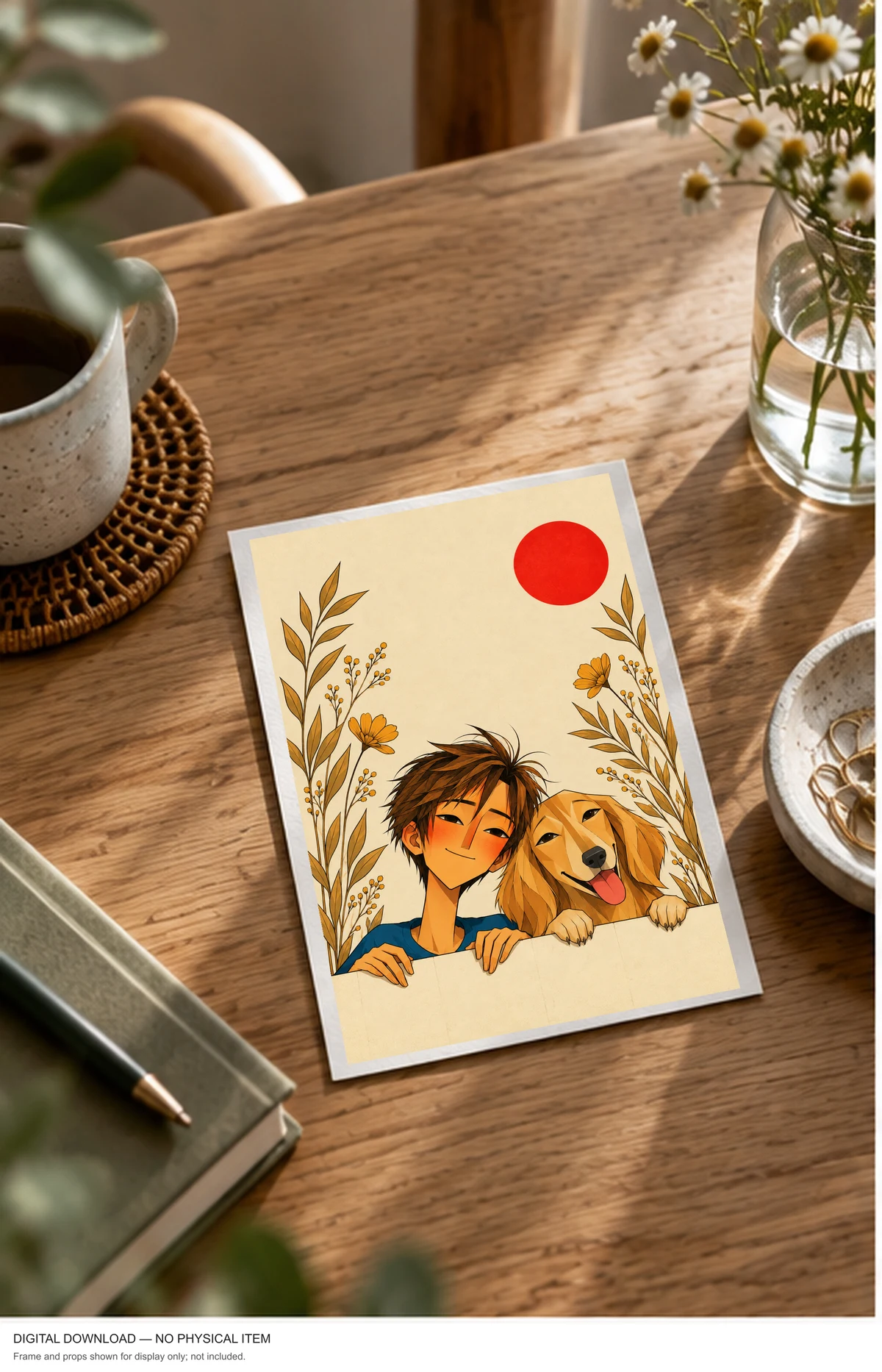 A Boy and His Golden Companion — framed presentation, frame not included