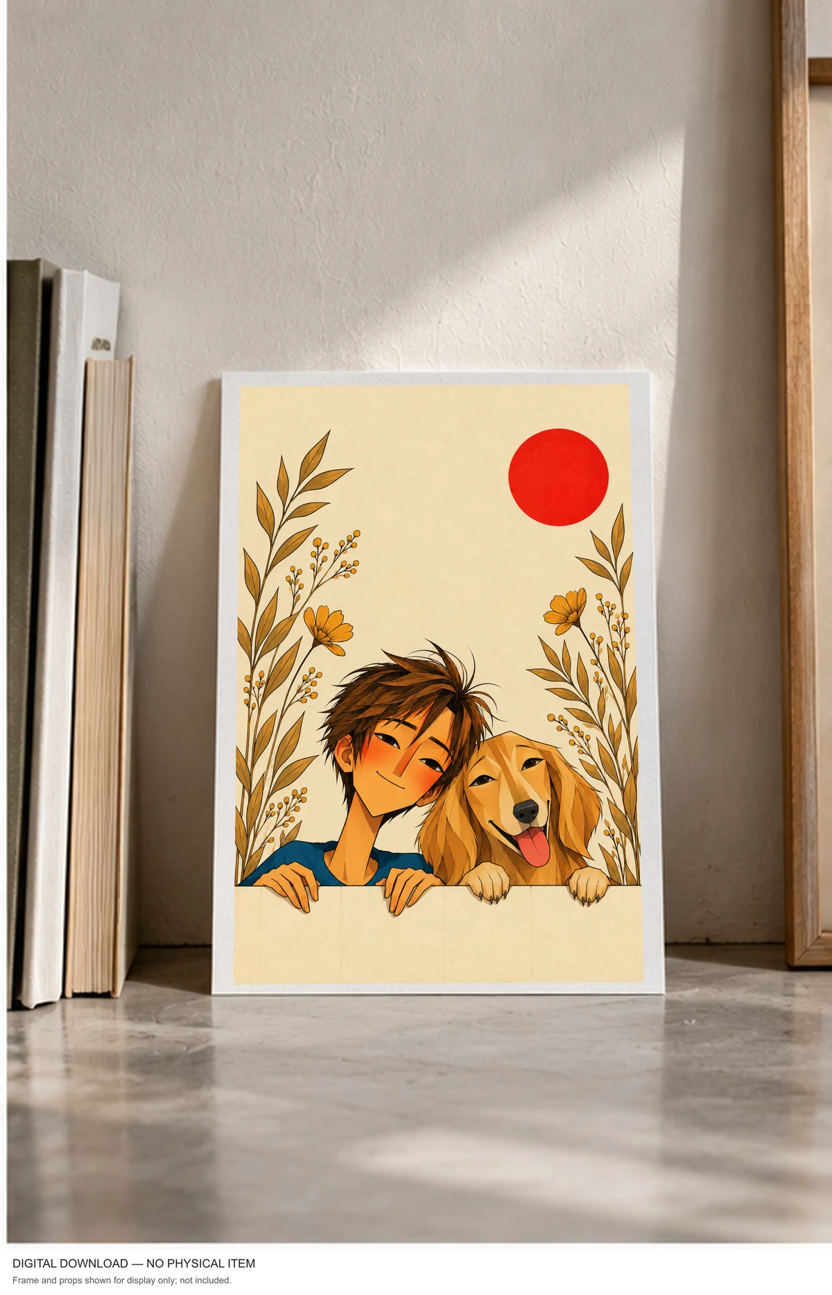 A Boy and His Golden Companion — framed presentation, frame not included