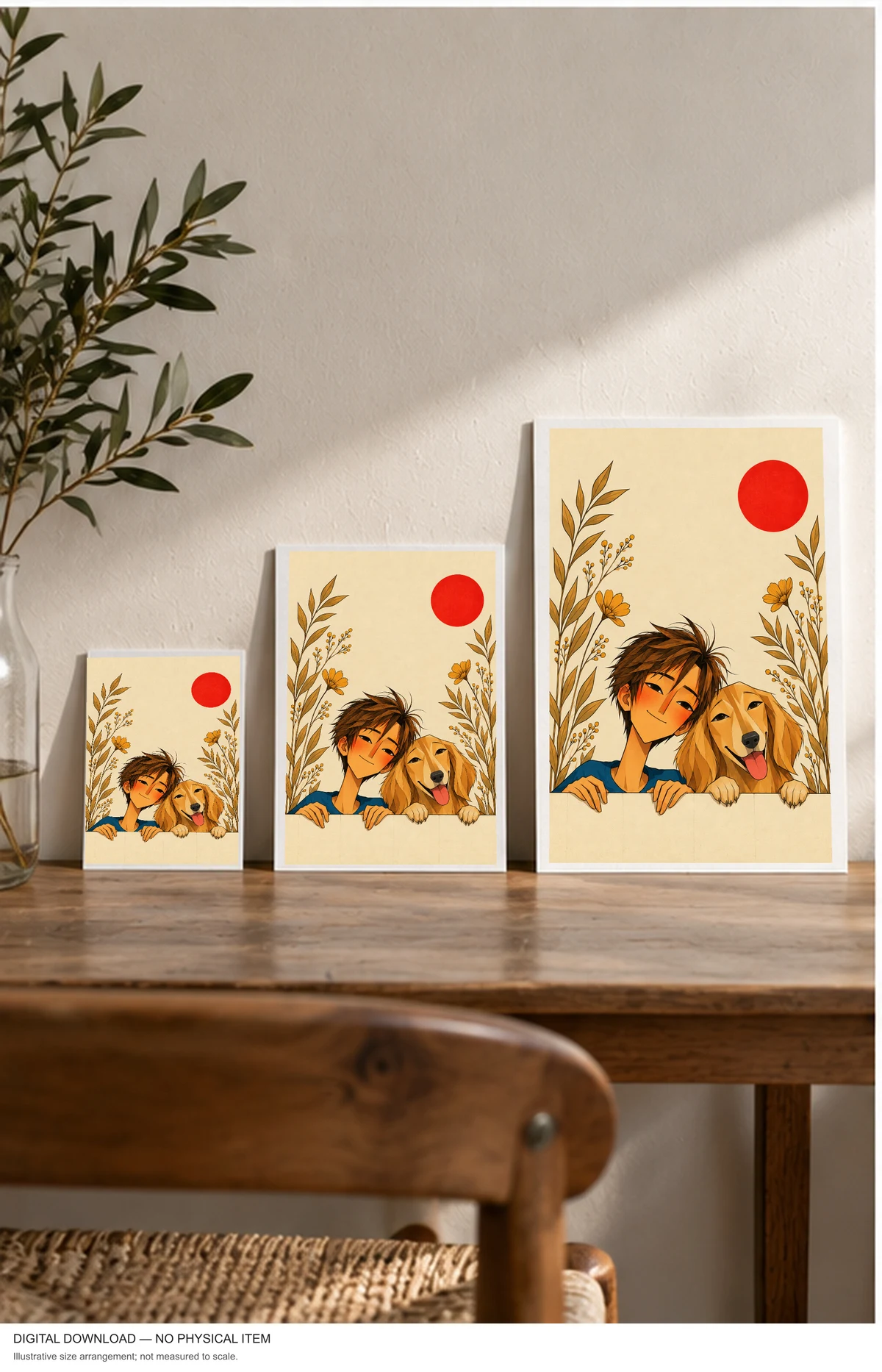A Boy and His Golden Companion — framed presentation, frame not included