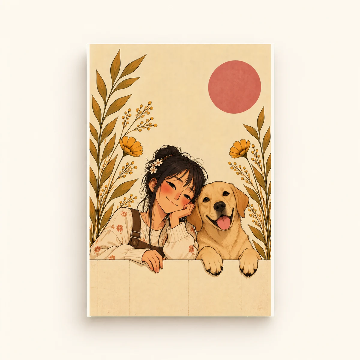 A Girl and Her Gentle Companion — framed presentation, frame not included