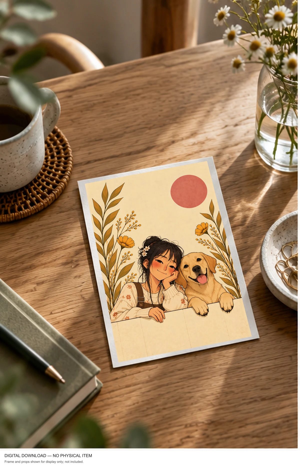 A Girl and Her Gentle Companion — framed presentation, frame not included