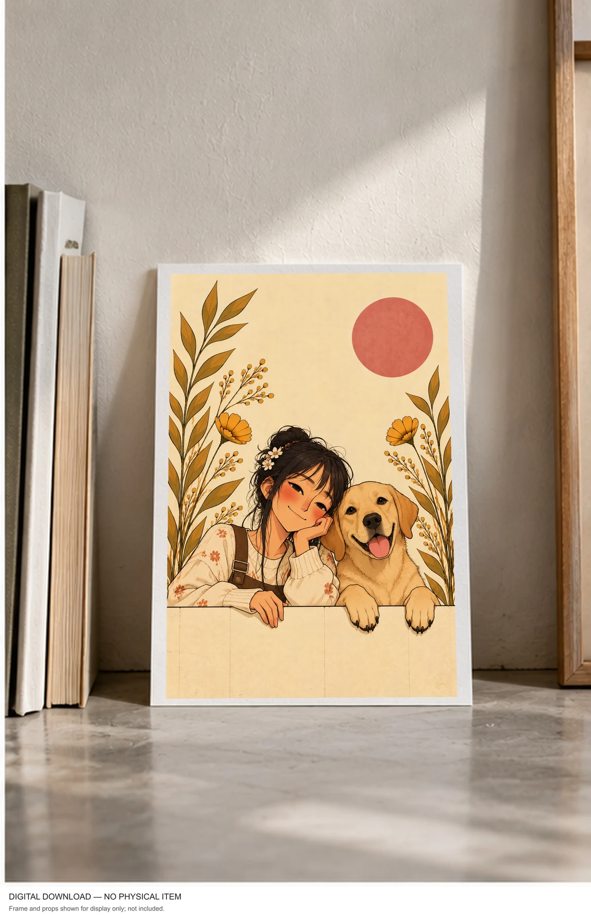 A Girl and Her Gentle Companion — framed presentation, frame not included