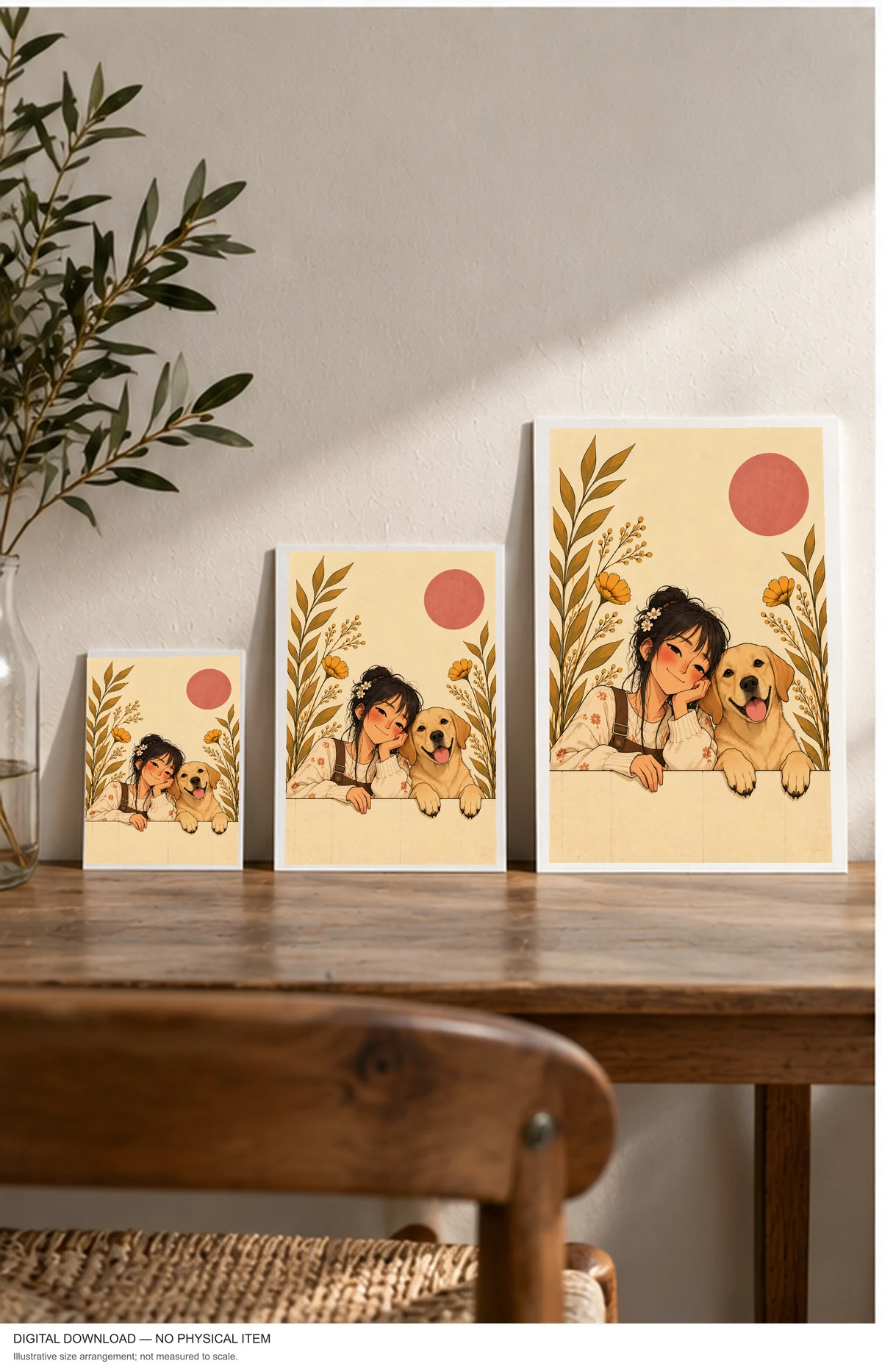 A Girl and Her Gentle Companion — framed presentation, frame not included