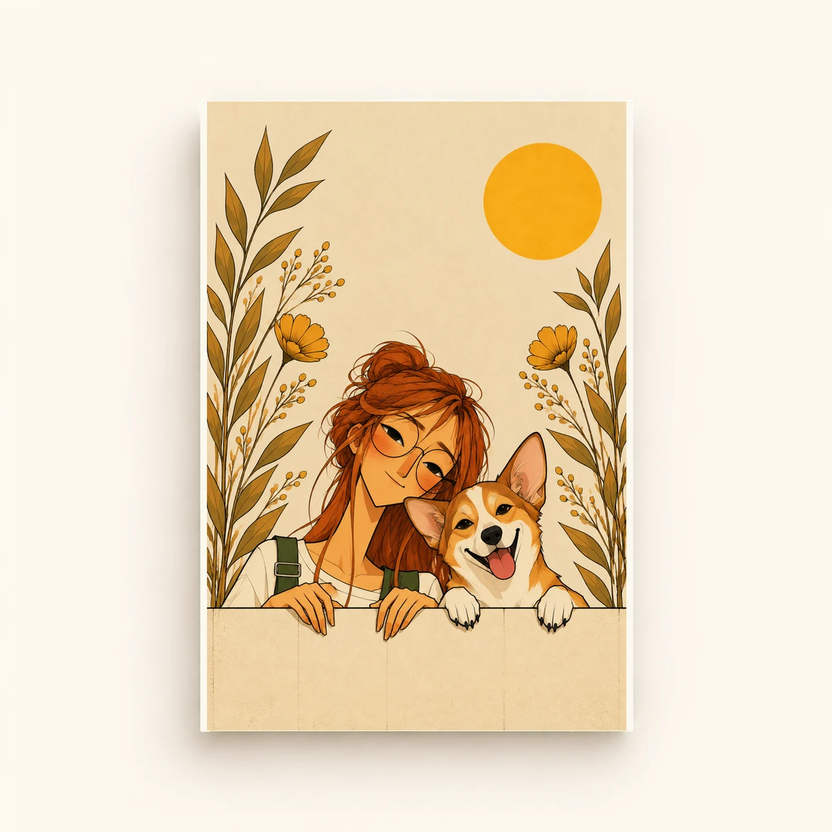 A Girl and Her Corgi — framed presentation, frame not included