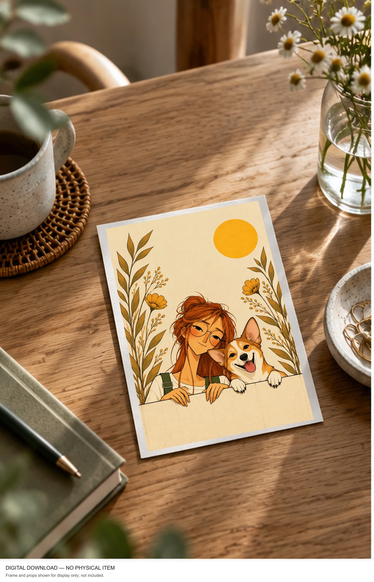 A Girl and Her Corgi — framed presentation, frame not included