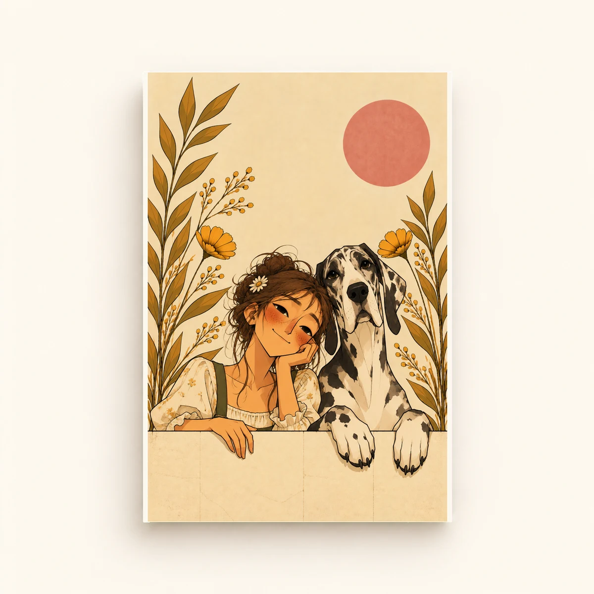 A Girl and Her Great Dane — framed presentation, frame not included