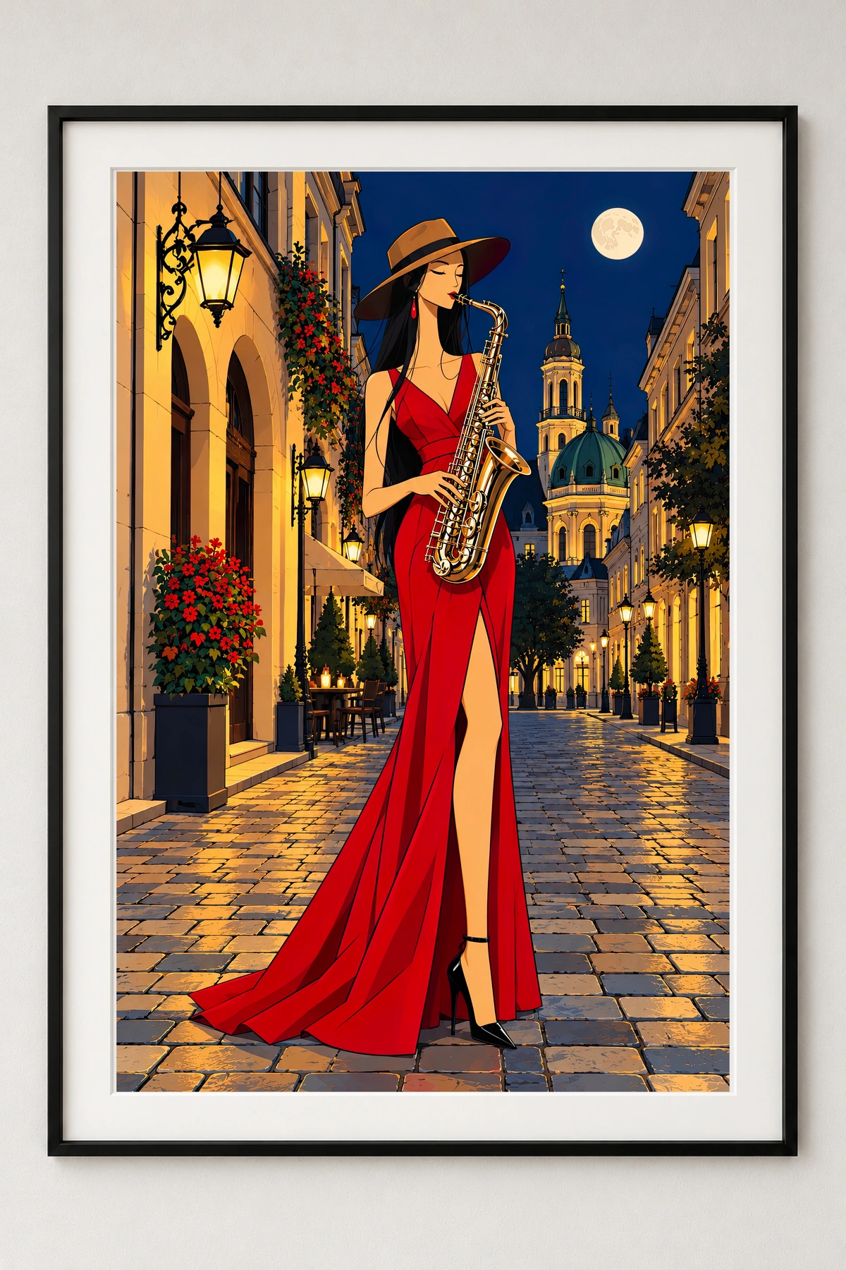 Saxophonist Under the Moon · framed presentation · frame not included