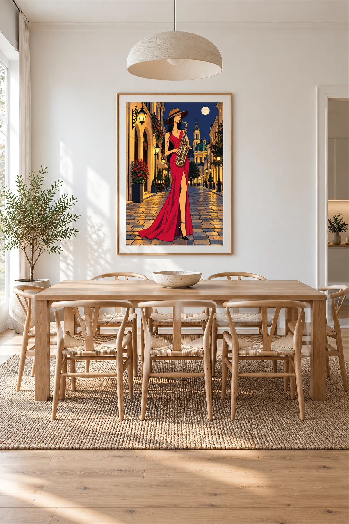 Saxophonist Under the Moon — framed presentation, frame not included