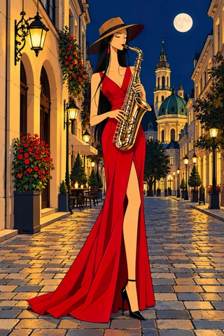 Saxophonist Under the Moon