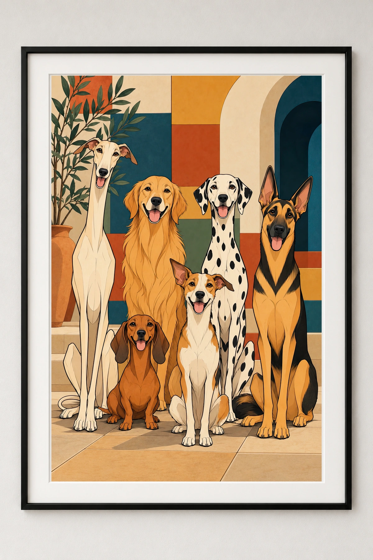Six Dogs · framed presentation · frame not included