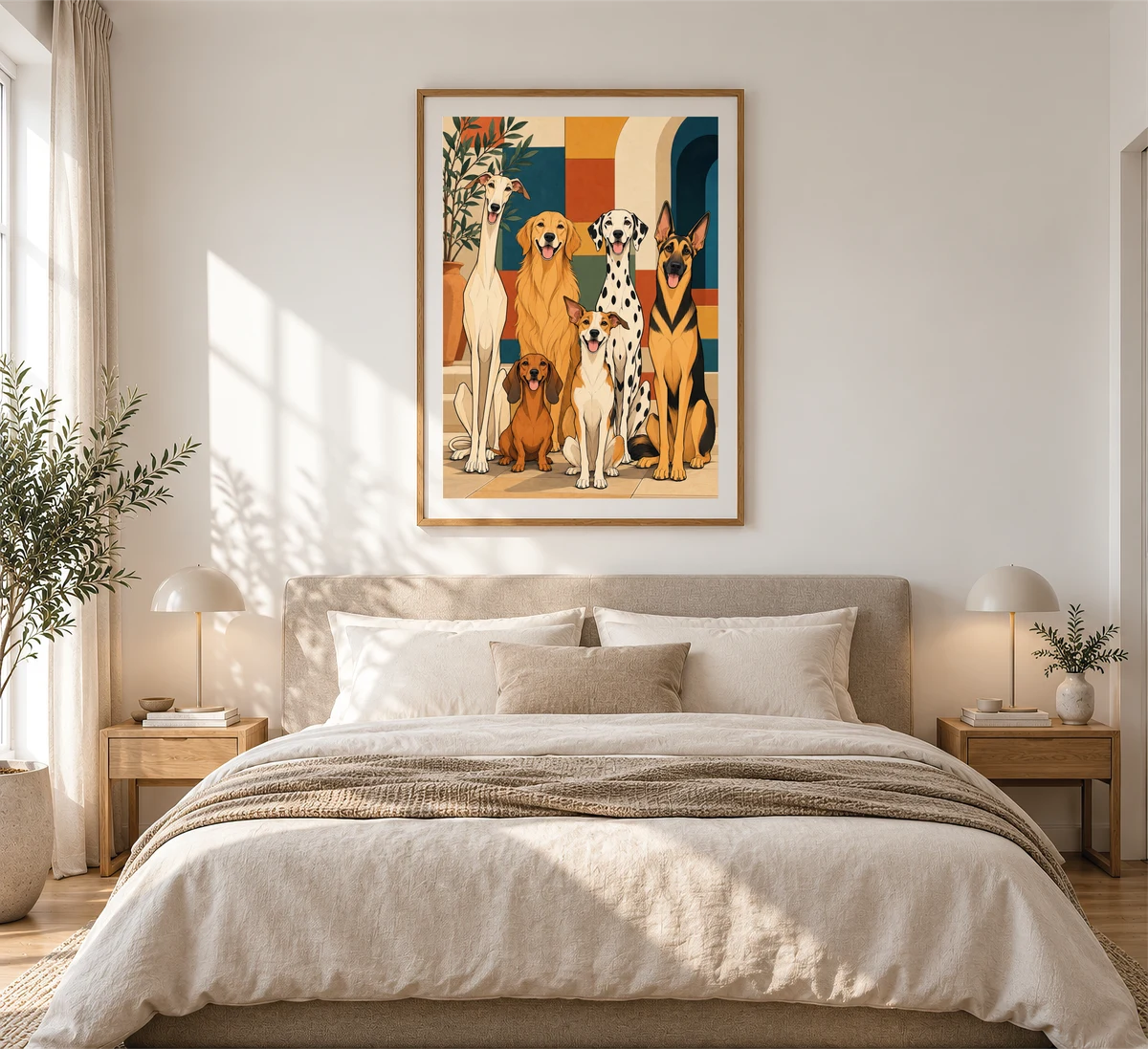 Six Dogs — framed presentation, frame not included