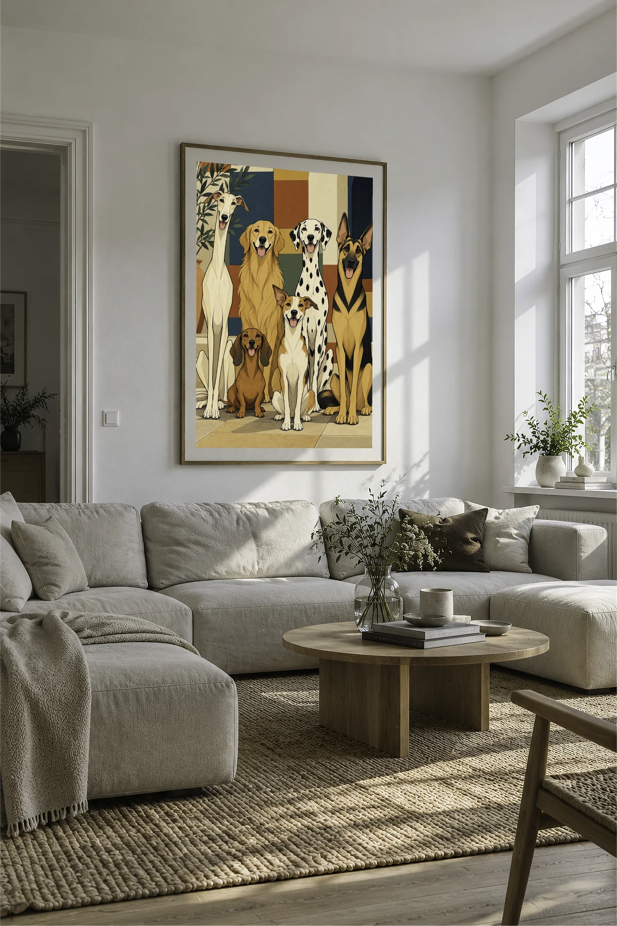 Six Dogs — framed presentation, frame not included