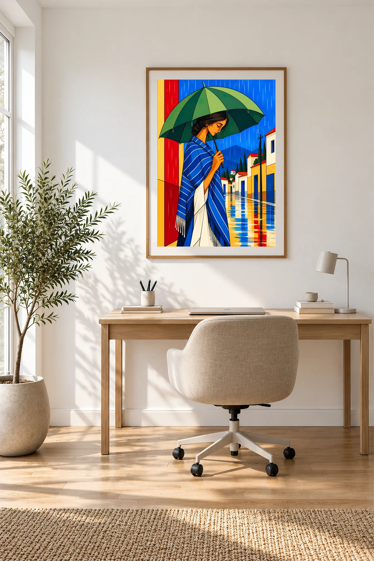 The Girl in the Rain — framed presentation, frame not included